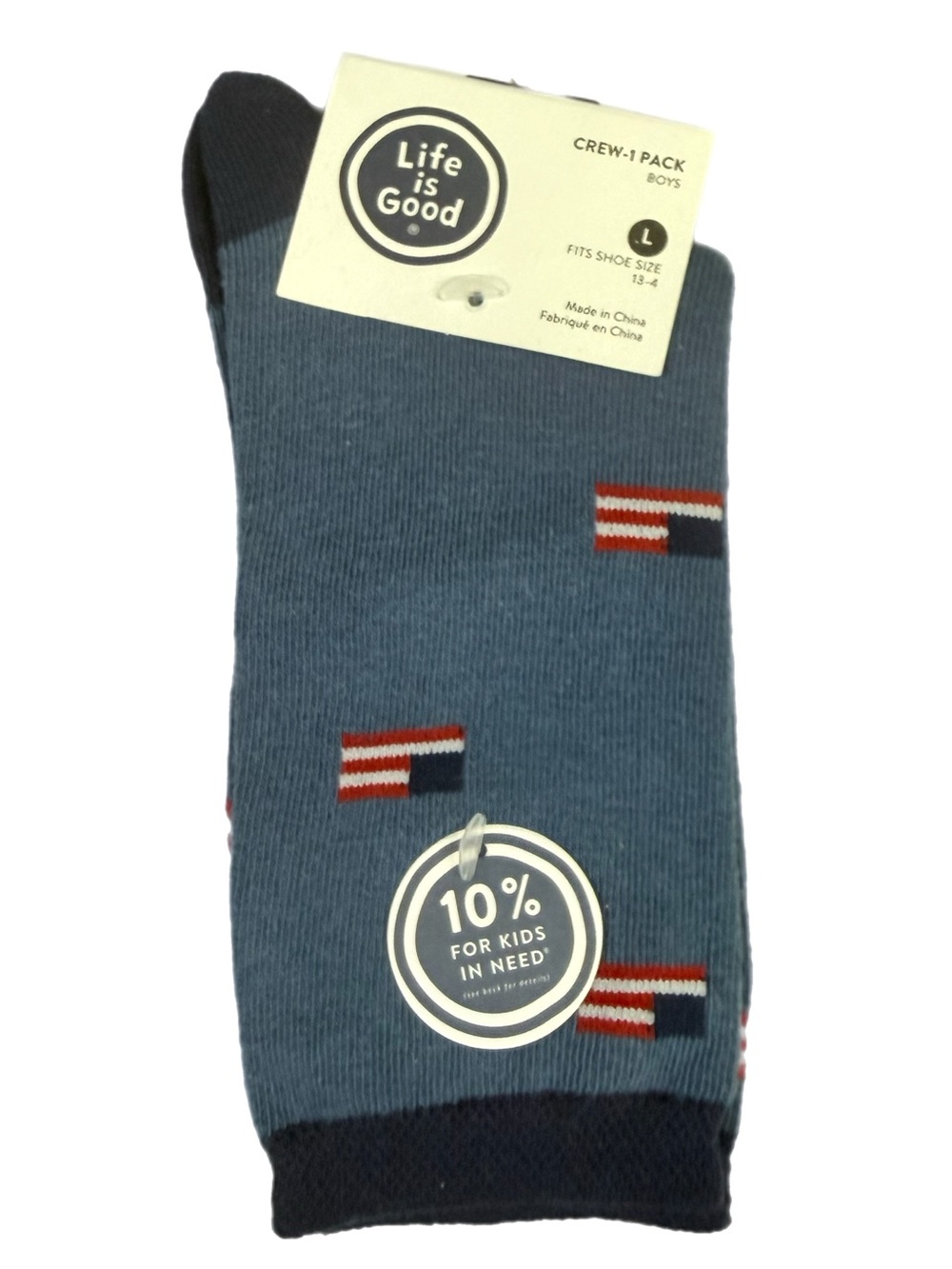 Life is Good Boys Flag Crew Socks 2 Pair Lot Large Shoe 13-4 NWT - Picture 3 of 3